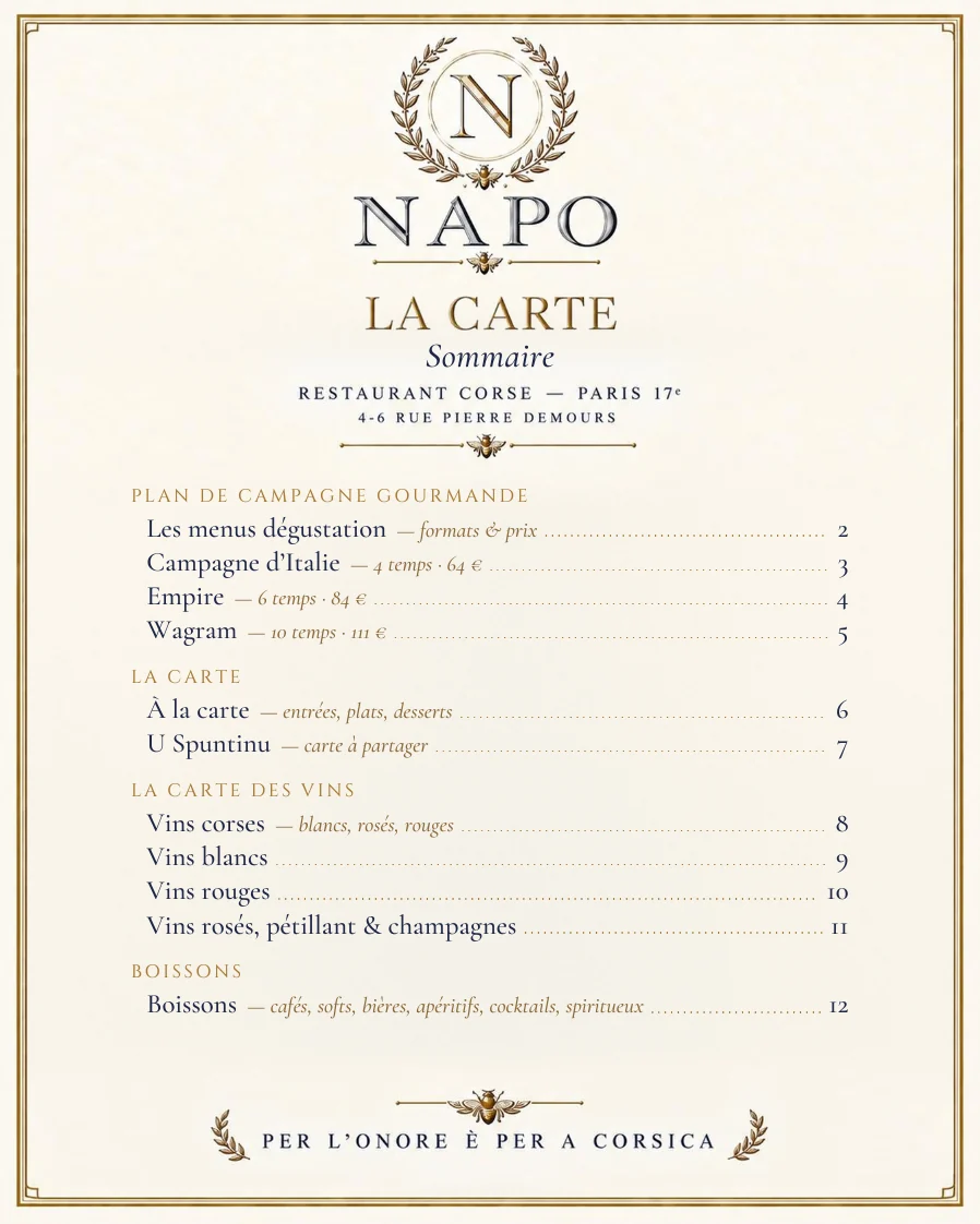 NAPO — Sommaire, page 1 de la carte