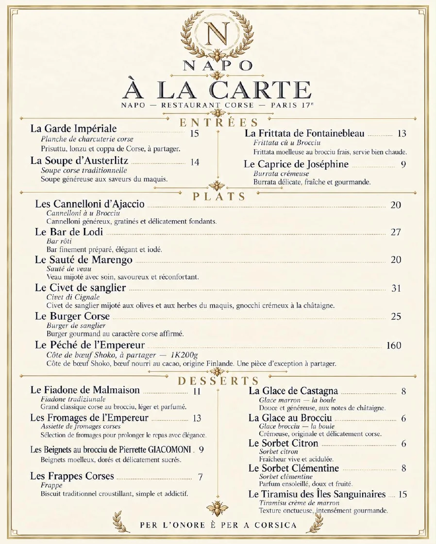 NAPO — À la carte · entrées, plats, desserts, page 6 de la carte