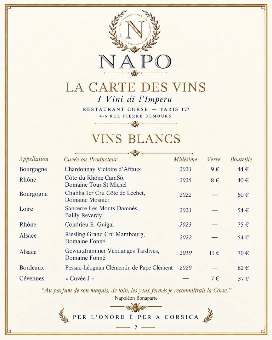 NAPO — Vins blancs, page 9 de la carte