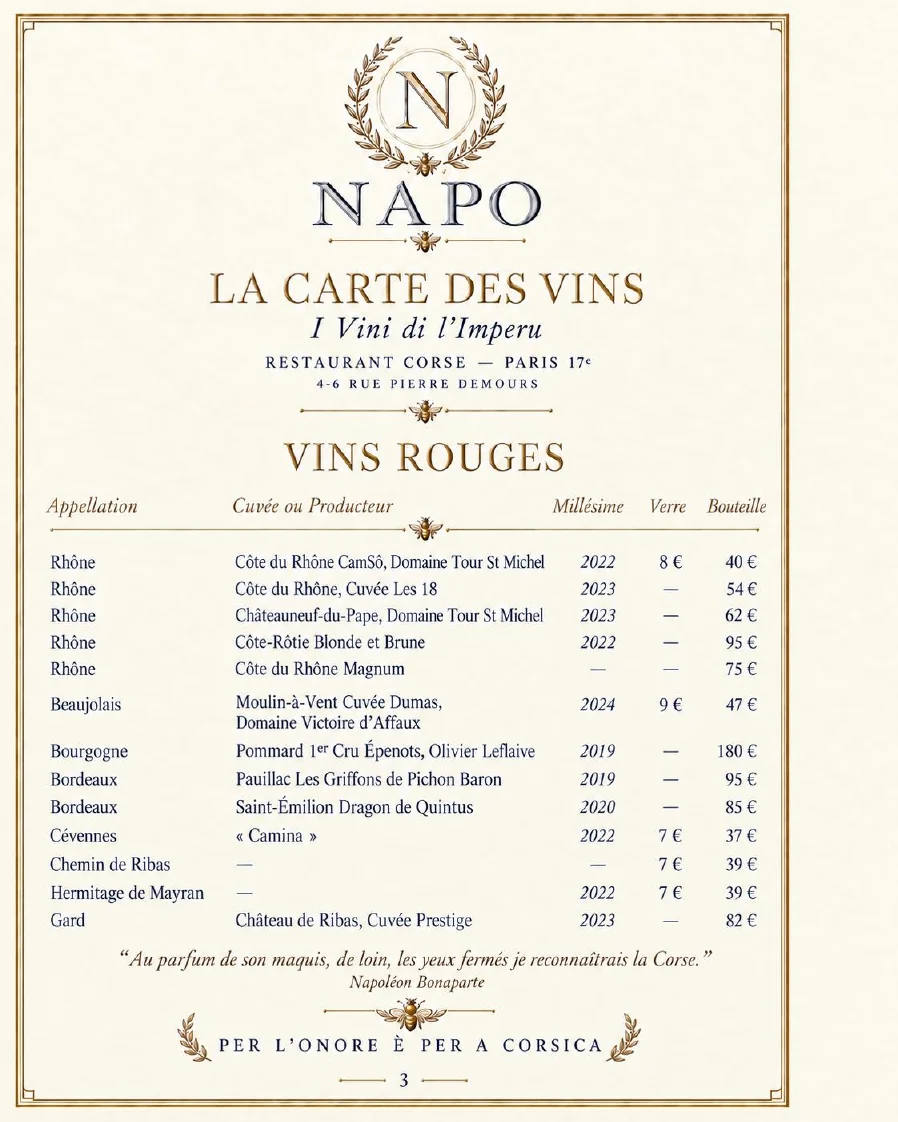 NAPO — Vins rouges, page 10 de la carte