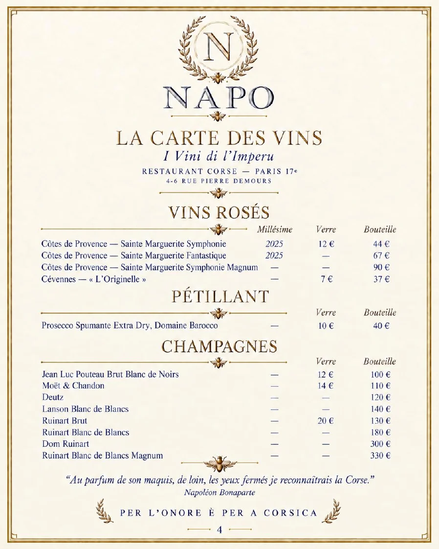NAPO — Vins rosés, pétillant et champagnes, page 11 de la carte